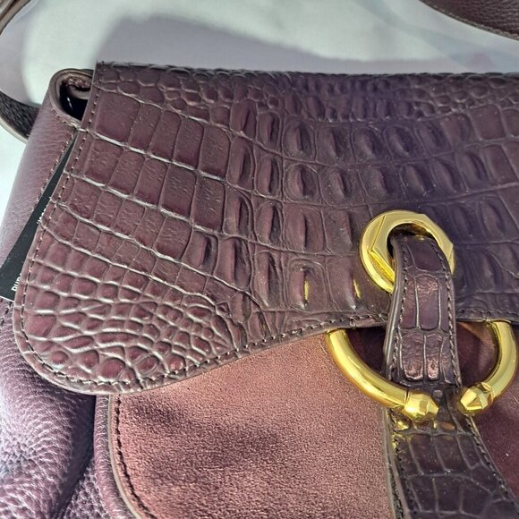 New Oryany  Roc Suede Leather Shoulder Bag Purse Crossbody Burgundy Luxury Read - Picture 2 of 11